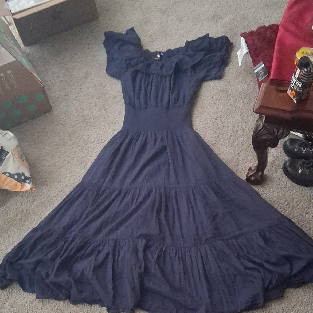 Cotton Navy Blue Maxi Dress